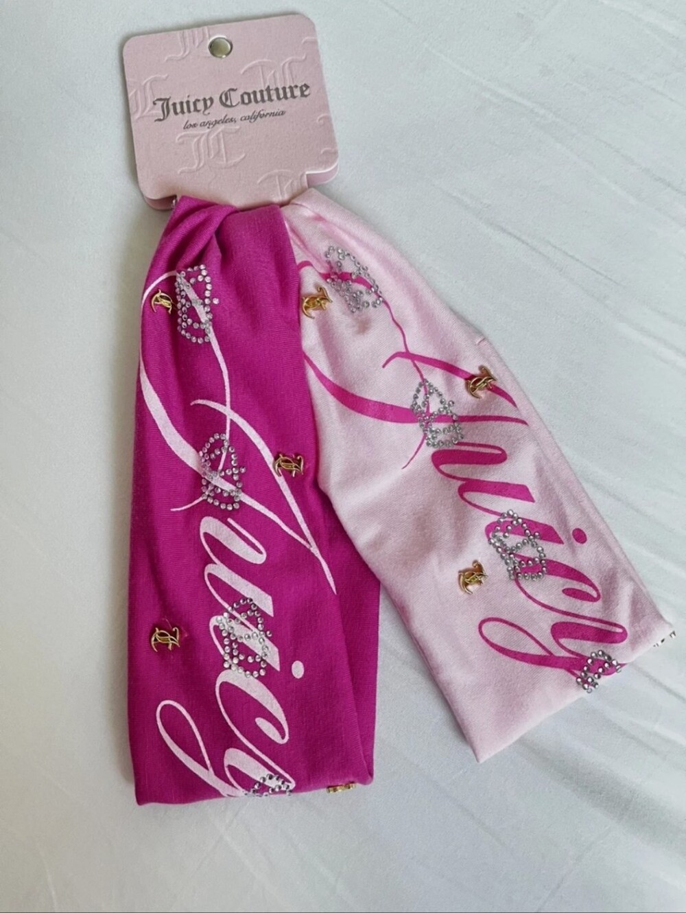 Juicy Couture Dual Pink Logo Headband Set with Rhinestones